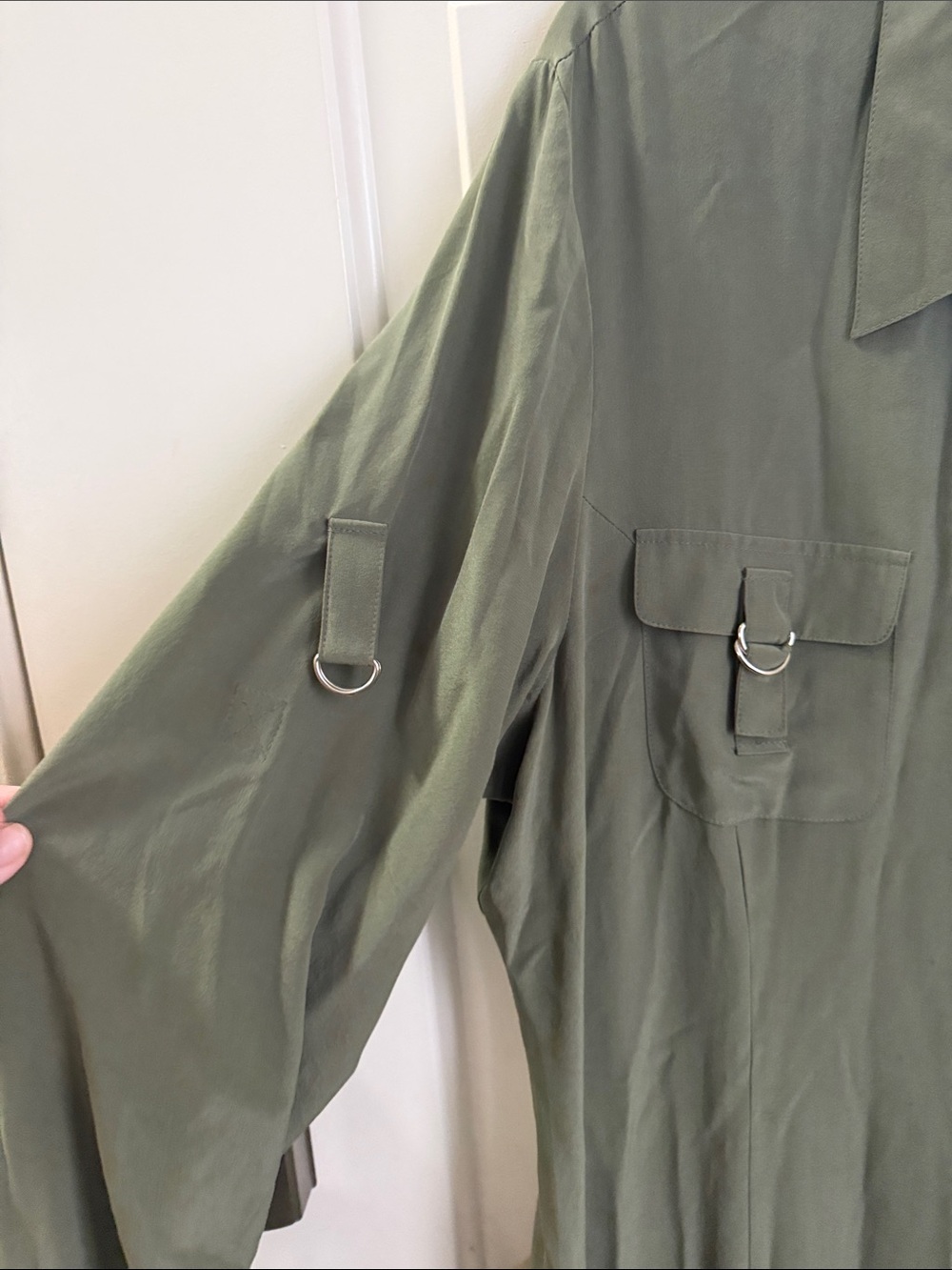 Spiegel Olive Green Maxi Shirt Dress- 100% silk - Picture 5 of 9